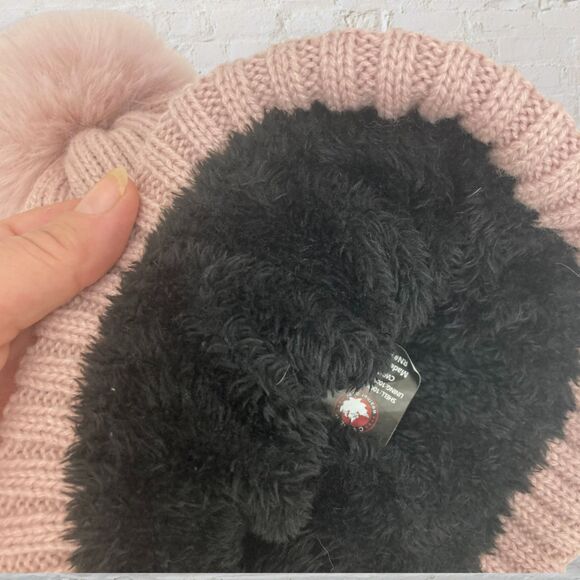 Canada Weather Gear Taupe/Pink Pom Pom Beanie Winter Hat - Picture 10 of 11